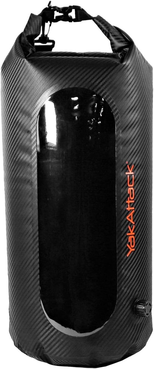 YakAttack 20L Roll-Top Drybag with Air Valve - Black Carbon | Waterproof Marine Dry Bag for Kayaking, Boating, Backpacking & Paddleboarding | Heavy Duty Roll Top Compression Drybag for Gear Storage by YakAttack