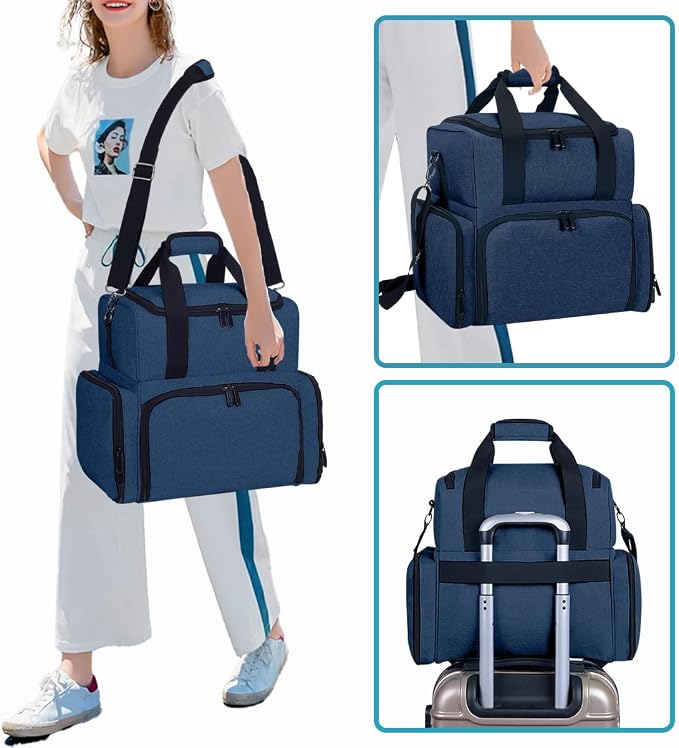 Large Makeup Bag with 2 Removable Case Cosmetic,Blue | Large Makeup Bag with 2 Removable Case Multifunctional Cosmetic Bag Double Layer Travel Toiletry Organizer - Image 5