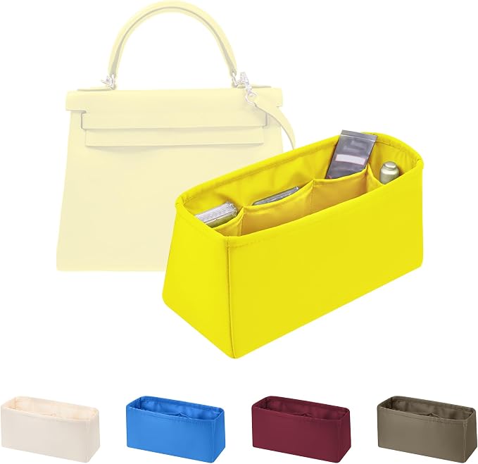 Women's Purse Organizer Insert - Satin & Lightweight Fabric with Inside Pockets, Portable for Commute, Travel, Shopping, and Evening, Multicolor Options, Fits for Kelly 28(Lime, KL28 Sellier) by KINGSINBAG