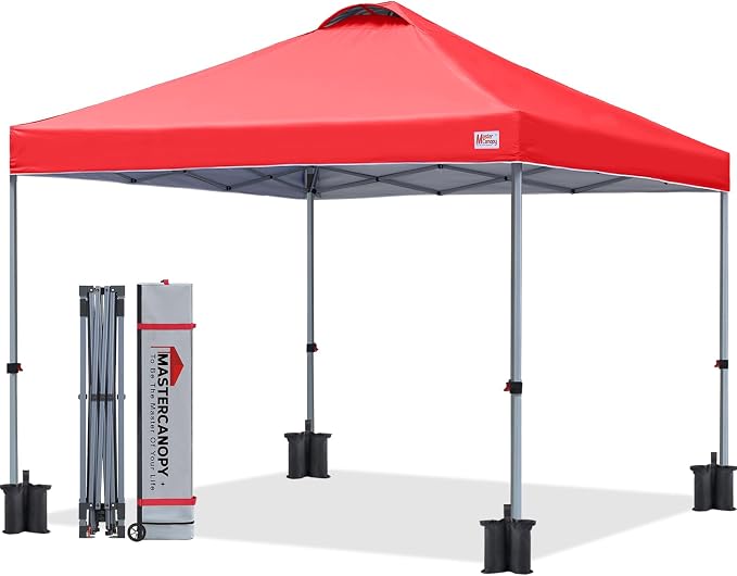 MASTERCANOPY 8x8 Pop Up Canopy Tent, 1 Person Setup Instant Shelter,Outdoor Portable Beach Canopy with Roller Bag, 4 Sandbags, 4 Ropes, 8 Stakes (8x8, Red) by MASTERCANOPY