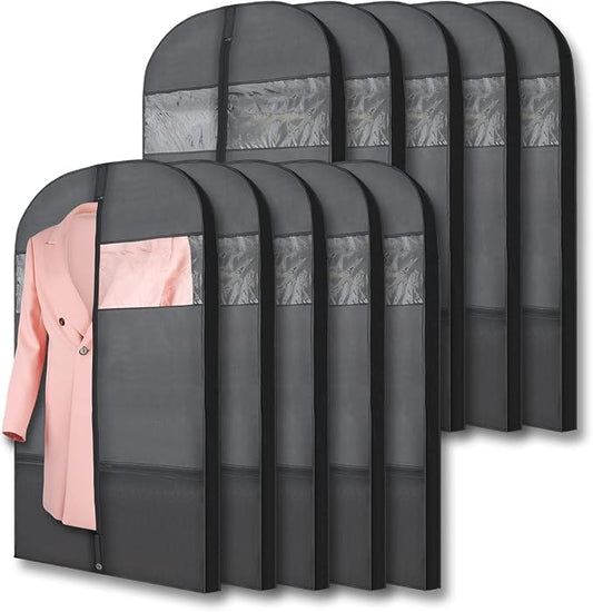 Plixio Gusseted Garment Bags Suit Bag for Travel and Clothing Storage of Dresses, Dress Shirts, Coats— Includes Zipper Pockets and Large Transparent Window (10 Pack: 54” X 24” x 3.4”) by Plixio