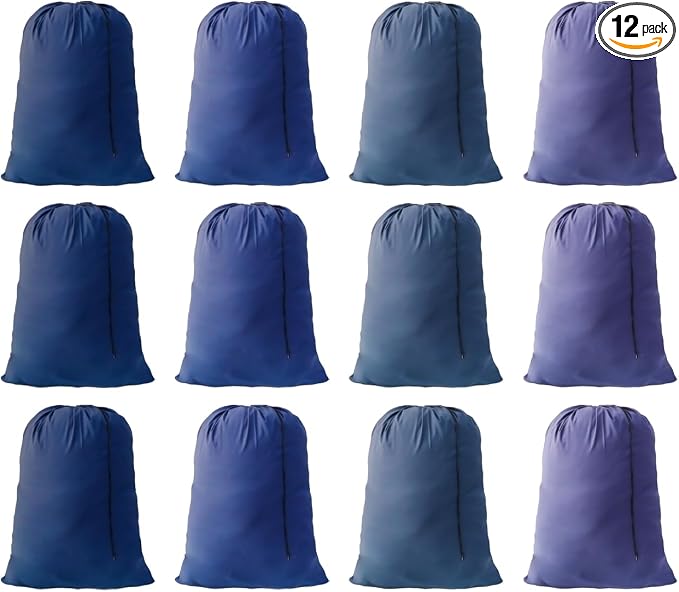 Extra Large Laundry Bag 30"x40" – 12 Pack Blue Drawstring Bags for College, Dorm, Family & Apartment – Heavy Duty Dirty Clothes Storage Set by YETHAN