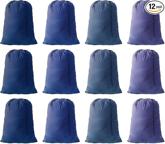 Extra Large Laundry Bag 30"x40" – 12 Pack Blue Drawstring Bags for College, Dorm, Family & Apartment – Heavy Duty Dirty Clothes Storage Set by YETHAN