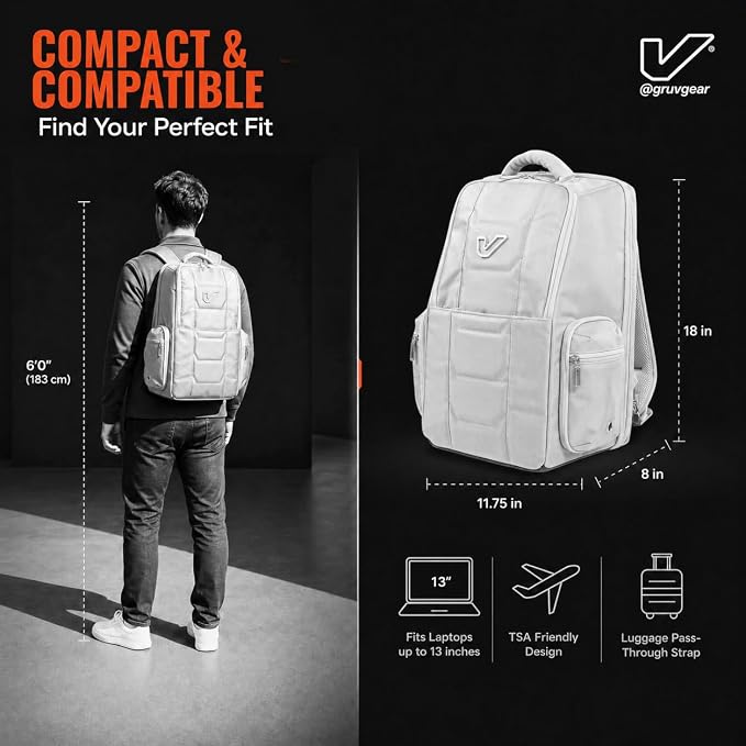 Gruv Gear Travel Laptop Backpack, 20L Silver Tech Backpack with Modular Storage Shelves, Dual Access Pockets & TSA-Friendly Design, Compact Carry-On Backpack for Work, Travel & Everyday Carry - Image 7