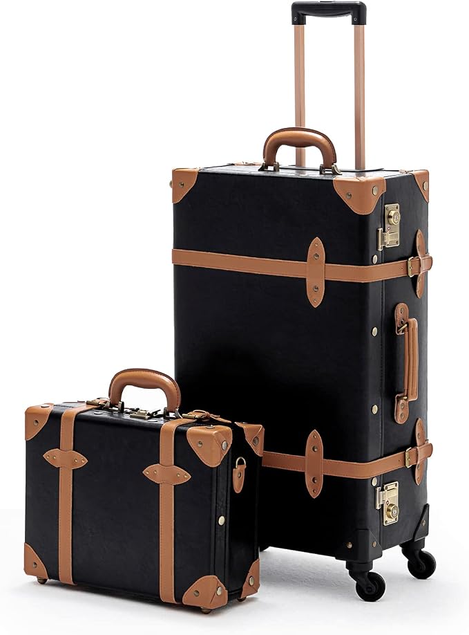 COTRUNKAGE 2 Piece Vintage Luggage TSA Lock Check-in Suitcase Sets for Travel with Spinner Wheels, Black by COTRUNKAGE
