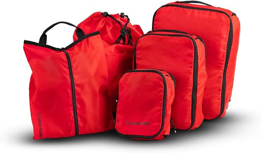 Lone Rider Compression Packing Cubes Set - 5 Piece Multi-Size Inner Pannier Laundry Travel Bag Organizer with Mesh Tops, Expandable Zippers and RipStop 210D Fabric by LoneRider