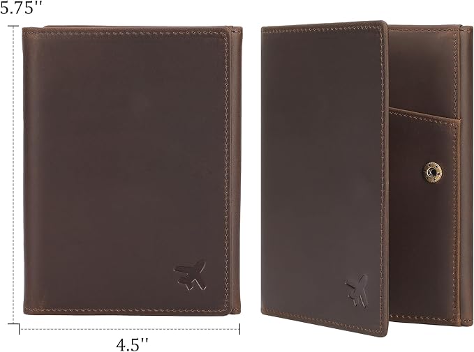 Polare Full Grain Leather Pilot Wallet Passport Holder RFID Blocking Tri-fold Travel Cover Document Organizer for Aviation Professionals (Dark Brown with AirTag Slot) - Image 4
