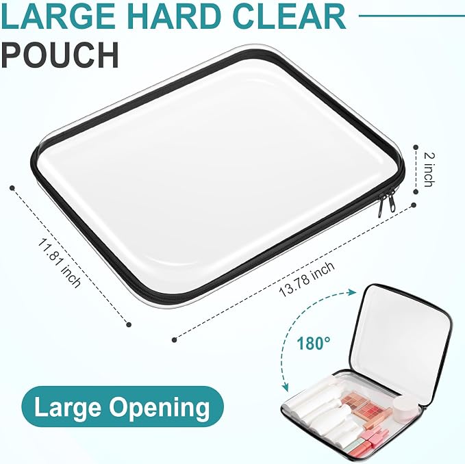 Sanwuta 6 Pcs Clear Hard Zipper Case Plastic Zipper Pouches Transparent Makeup Bag Pencil Case Pouches Toiletry Diaper Bag for Travel Toy Storage Organizer Bins(Black,13.78 x 11.81 x 2 Inch) - Image 2