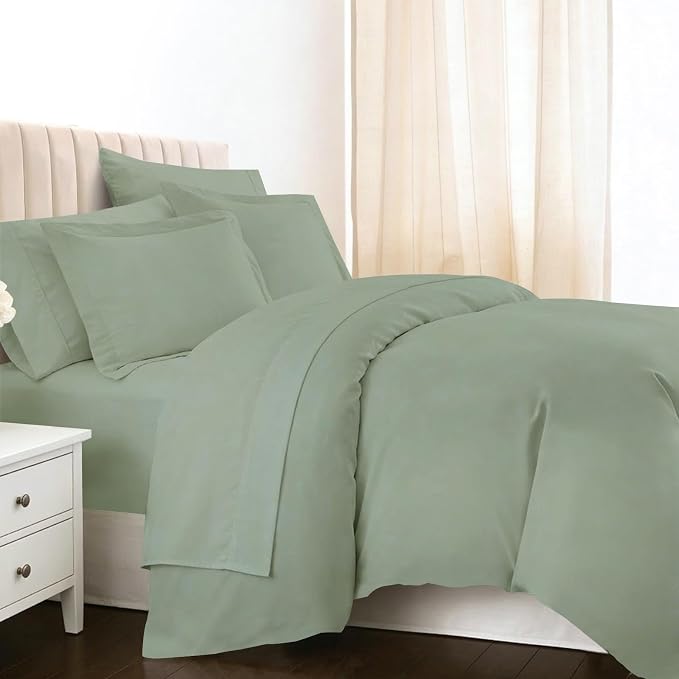 Pizuna Pure 100% Long-Staple Cotton Duvet Cover + Sheet Set King, Luxurious 400 Thread Count Long Staple Cotton, Soft Sateen Weave Bedding Set (Sage) by Pizuna