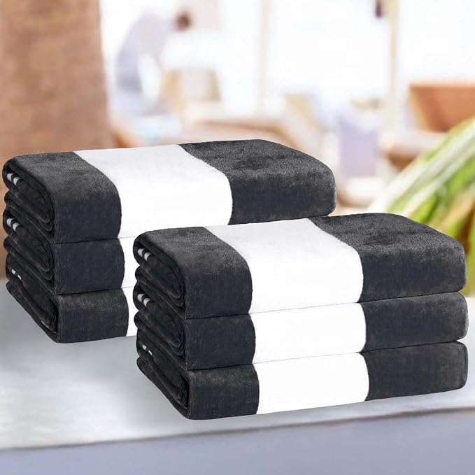 Superior Cotton Striped Beach Towels, Colorful Towels for Adult, Kid, Pool, Swimming, Sand, Travel, Large Oversized, Absorbent, Fast Drying, Bath Basics, Cabana Collection, Set of 6, Charcoal by SUPERIOR