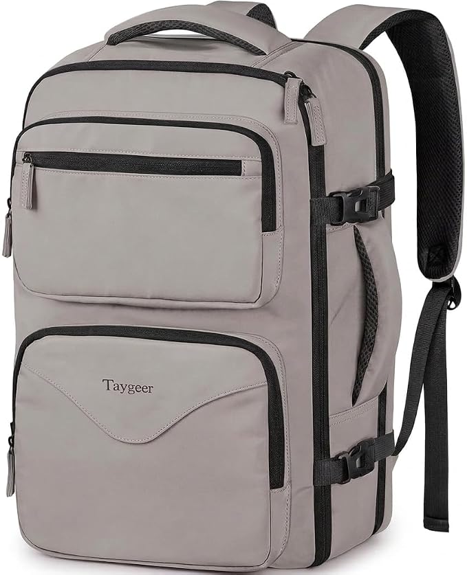 Taygeer Travel Backpack with Shoe Pouch, TSA Approved Personal Item Bag | Carry on Backpack with Water Bottle Pocket, Casual Daypack Fits 15.6'' Laptop, Travel Gifts for Gym Business Work, Brown by Taygeer