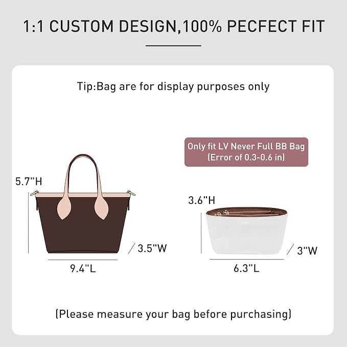 Purse Organizer Insert Compatible with LV Neverfull BB, Premium DopontPaper Bag Organizer Lightweight Water Resistant Purse Insert Divider Shaper for Tote Handbags, White-brown/XS - Image 2