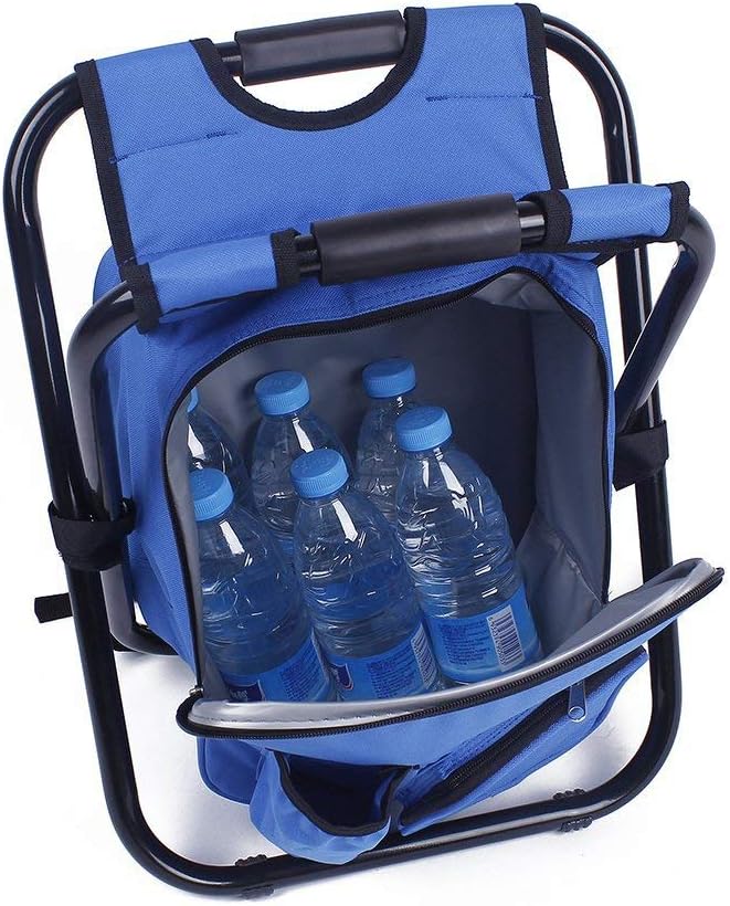 Folding 3 in 1 Camping Chair Stool Backpack with Cooler Insulated Picnic Bag, Hiking Camouflage Seat Table Bag Camping Gear for Outdoor Indoor Fishing Travel Beach BBQ (Blue) - Image 7