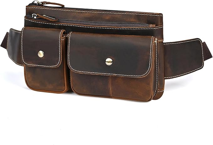 Water Resistant Canvas + Leather Hiking Riding Travel Fanny Waist Pack Small Phone Pouch For Men Women FB811-29 (9802-Brown 2) - Image 8