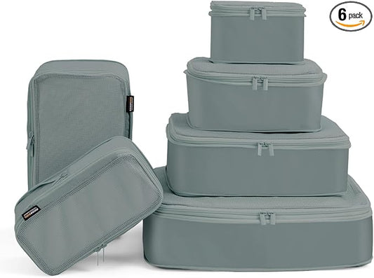 Compression Packing Cubes for Travel, 6-Piece Set (Large/Medium/Small), Double-Zip Luggage Organizers for Suitcase & Carry-On, Clothes Storage Bags (Steel Blue, 6 Pack) by SOARSAIL