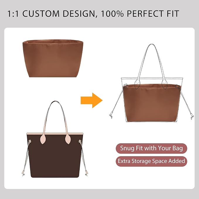 Purse Organizer Insert for LV Neverfull MM, Nylon Bag Organizer with 13" Laptop Sleeve, Deep Elastic Bottle Holders, YKK Zipper Pocket, 6 Compartments,Lightweight Luxury Tote Insert - Image 8