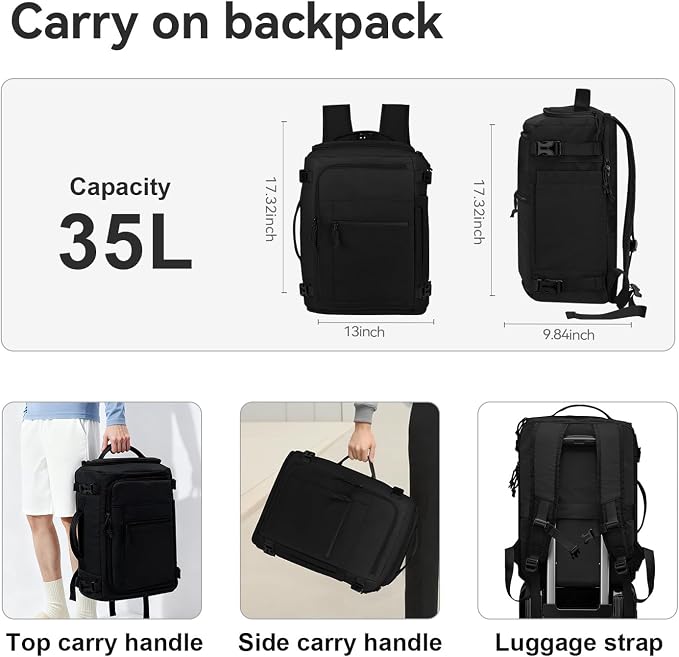 Carry On Travel Backpack Flight Approved Laptop Backpack for Women Men | Personal Item Travel Bag, Casual Weekender Daypack with Wet Pocket for Business, Hiking - Image 6