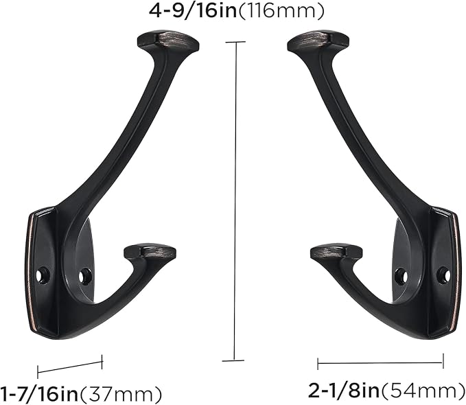 10 Pack Oil Rubbed Bronze Hooks Decorative Heavy Duty Solid Large Coat Hooks for Towel Hanging Coats Robe Wall Mounted Towel Bags Door Back Bathroom Wall Hook. - Image 2