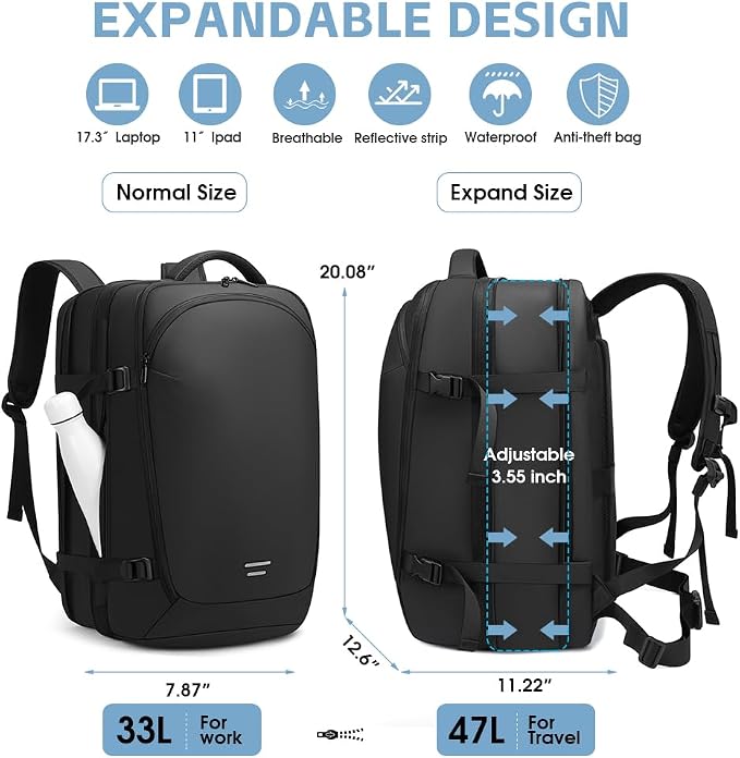 TANGCORLE Vacuum-Compressed Travel Backpack: Expandable, Airline-Approved Laptop Backpack—Unisex Business Backpack - Image 6