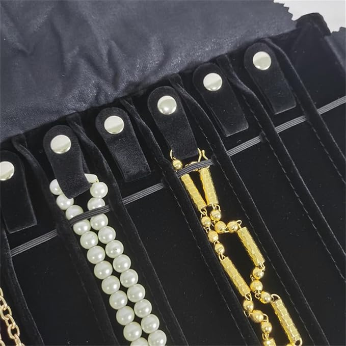 Travel Necklace Organizer, Tangle Free Jewelry Case, 16 Slots | Foldable,LightWeight Compact, Velvet Lining Jewelry Storage Bag for Chain Bracelet, Gift for Women Girls,Gray PU and Black - Image 8