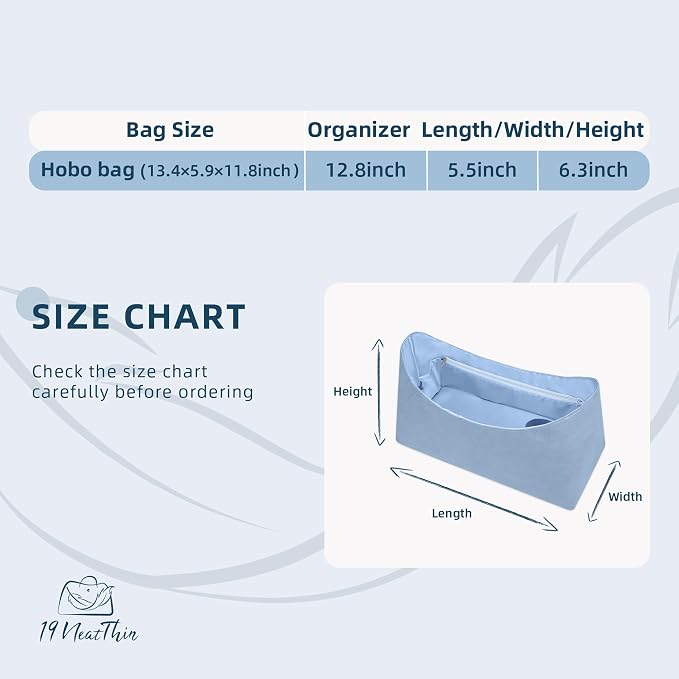 Lightweight Bag Insert for Bohème Hobo, Side Zipper, Azure | Bottle Holder and Side Zip, Smooth Satin Interior, Easy-Care Outer Surface, Multiple Color Options, Structured Yet Flexible - Image 2