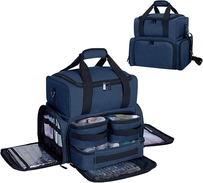 Large Makeup Bag Double Layer with 3 Removable Case,Blue | Large Makeup Bag with 3 Removable Case and 2 Removable Dividers Double Layer Travel Cosmetic Makeup Brushes Storage Section by UOZL