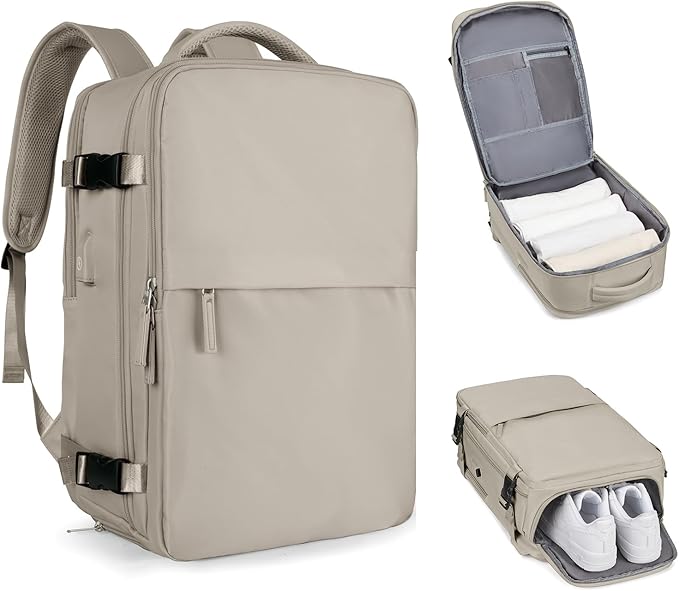 coofay Laptop Travel Backpack For Women Men Airline Approved Carry On Bags For Airplanes Underseat Luggage Backpack For Traveling On Airplane Personal Item Travel Bag For Airlines Light Brown by coofay