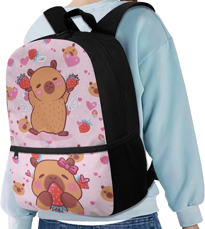 Cute Capybara Backpacks Kids School Bag with Lunch Box Pencil Case Water Bottle Sleeve Bookmark for Boys Girls 17 Inch Elementary School Daypack Travel Camping - Image 2