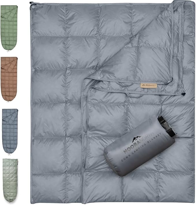 Down Camping Blanket with Footbox – Lightweight, Packable, Water Resistant Backpacking Quilt & Warm Puffy Compact Outdoor Throw – 52x77 with Stuff Sack for Stadium, Hiking & Travel by NooraNorth