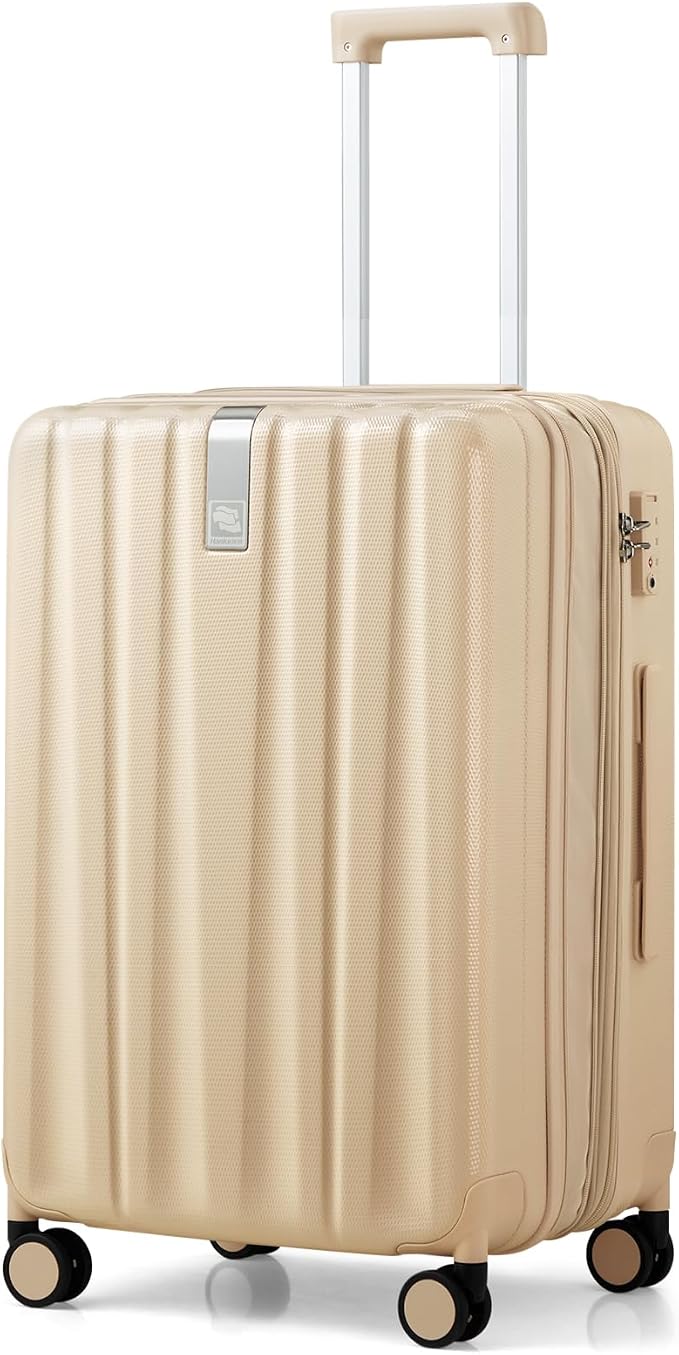 Hanke 24 Inch Expandable Checked Luggage Lightweight PC Hard Shell Luggage Suitcases with Wheels Travel Luggage Rolling Large Suitcase Travel Luggage Bag for Go to University.(Cuba Sand Pink) by Hanke