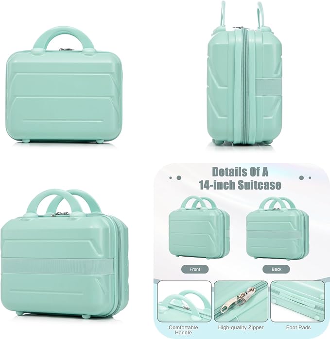 2-Piece ABS Hard Shell Lightweight Carry-On Luggage Set (14" & 20"), 360-Degree Spinner Wheels, Adjustable Telescopic Handle and Combination Lock for Travel, Mint Green - Image 5