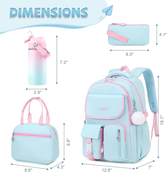 DIGOBAY Backpacks for Girls, 6PCS School Backpack with 14OZ Water Bottle Lunch Box Pencil Pouch for Teen Girls Kids Elementary Primary Middle High College Travel School bag Bookbag Set - Image 2