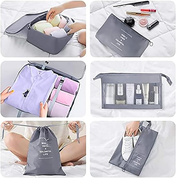 8 Pcs Packing Cubes, Travel Luggage Organizer for Men and Women, Toiletry Bag, Packing Cubes for Travel - Set of 8, 2. Grey, 9 Pieces Set with Toothbrush Holder, Travel Accessories - Image 6