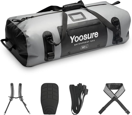 80L Waterproof Duffel Bag Motorcycle Dry Bag Backpack, Waterproof Zippered Bags with Backpack Spacer Pad for Kayaking Rafting Boating Canoeing Camping Paddle Beach (Grey) by Unknown