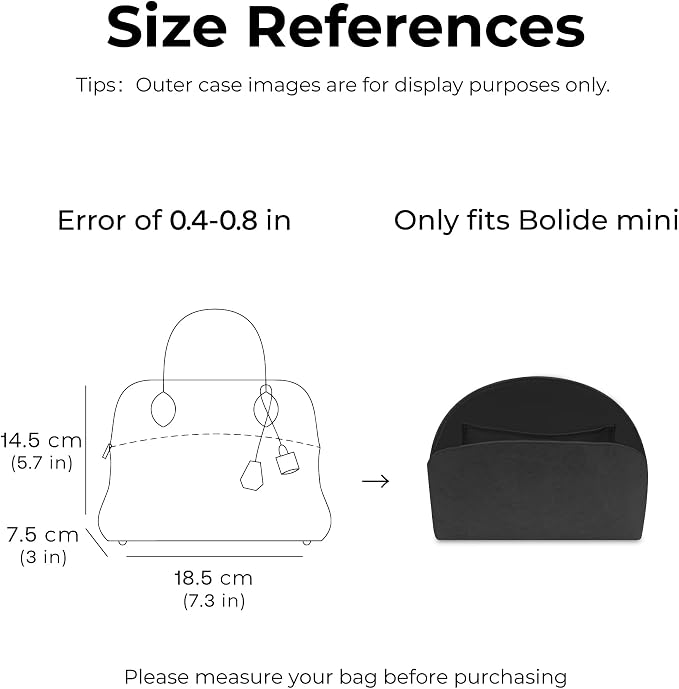 Tote Bag Organizer Insert for HERMES Bolide Mini Handbag,Custom Fit Inside Premium Matte Black Lightweight WaterResistant Purse Accessories - Image 2