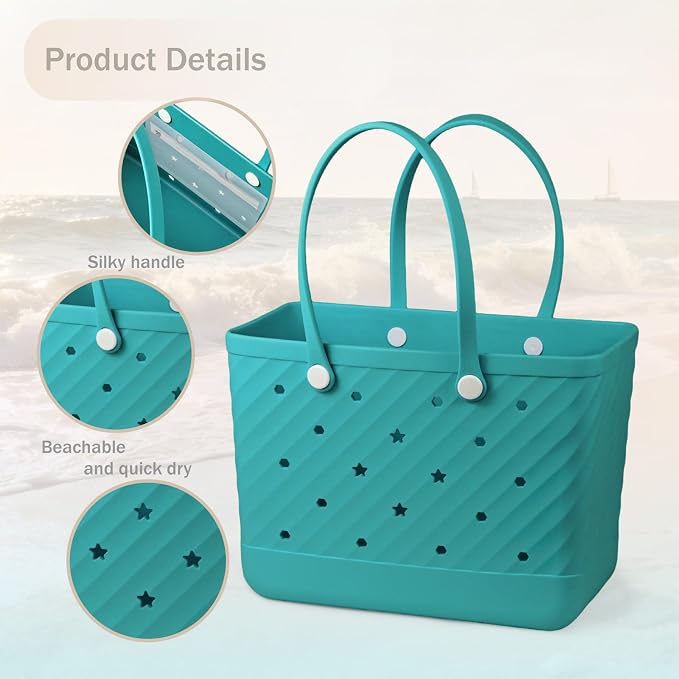 Rubber Tote Bag Extra Large & Medium, Waterproof Beach Bag for Women Men, Pool Travel Swim Silicone Tote - Image 6