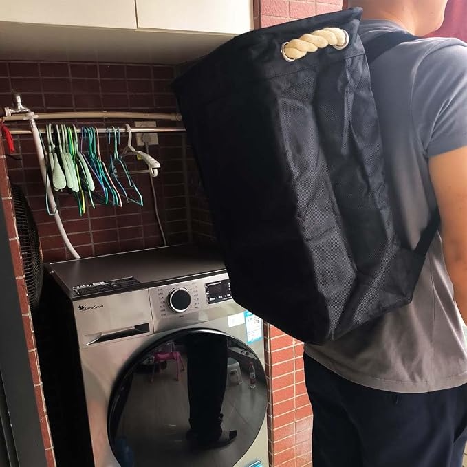 Laundry Basket Backpack w Shoulder Straps & Handles,Foldable Laundry Hamper backpack,Built-in Detachable Brackets for Organizing Storage of Clothes and Toys - Image 5