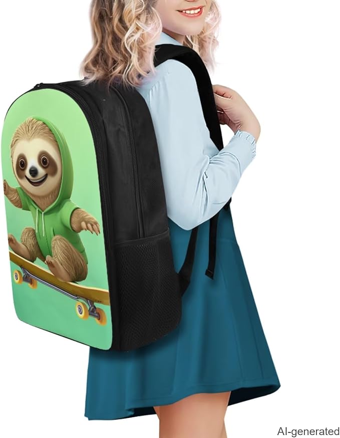 Skateboard Sloth Backpack for Boys Girls Backpack with Lunch Box Water Bottle Holder and Soft Pencil Case 4PCS Set Bookbag with Compartments for School 17 inch Sturdy School Bag for Kids - Image 2