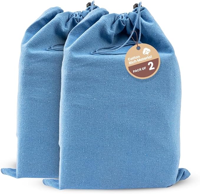 LFH Cotton Rich Shoe Storage Bags with Drawstring, Dustproof Breathable Reusable Organizer, Perfect For Travel, Dorm, Hotel, College, Gym, Easy to Carry, Machine Washable 8"x17" (Pack of 2) - Sky Blue by LFHHomePrivateLimited