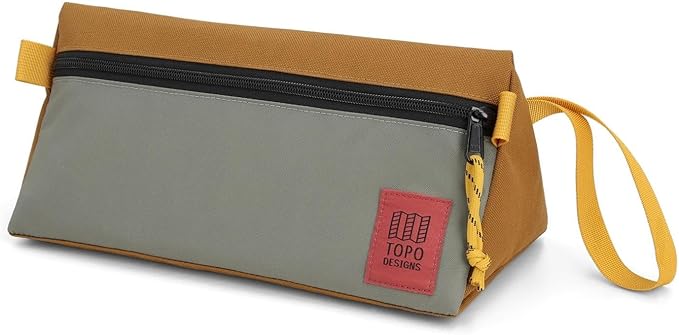Topo Designs Dopp Kit - Travel Bag for Personal Care Essentials, Self Standing Triangular Shape, Fully Lined for Easy Cleaning, Recycled Nylon (Beetle/Spice) by TopoDesigns