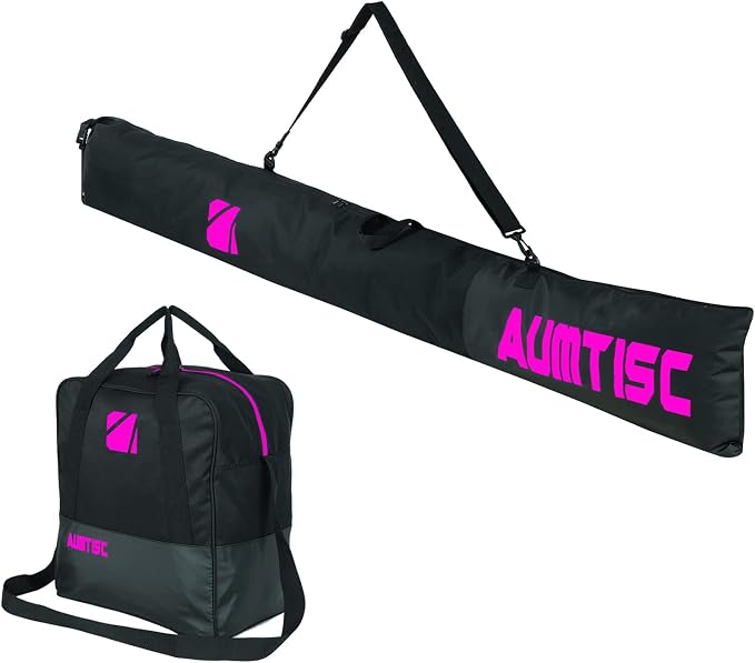 AUMTISC Ski and Boot Bag Combo for Air Travel Flying, Padded Two-Piece Snow Ski Bags, Adjustable Length Ski Travel Bag for Skis Up to 200cm and Boots Up to Size 13 by AUMTISC