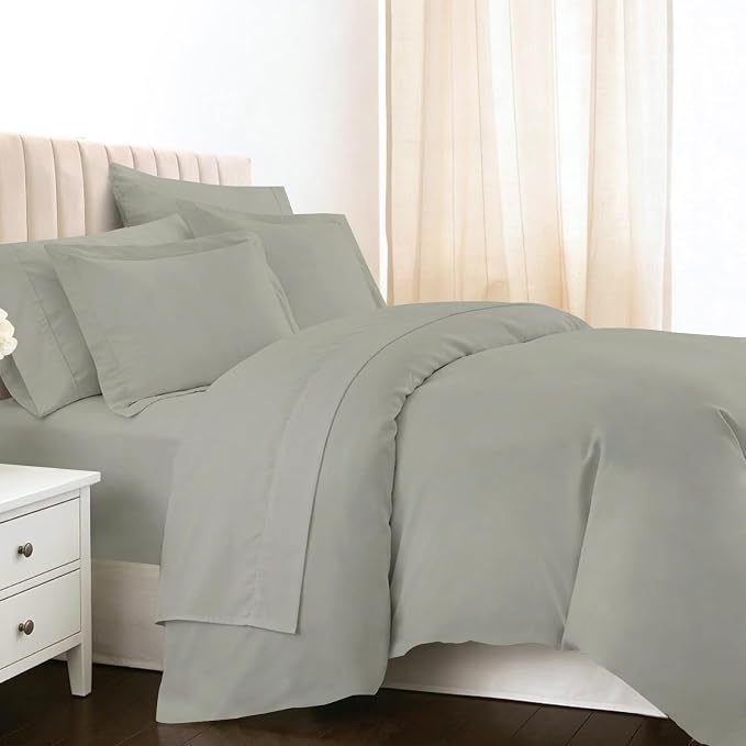 Pizuna Pure 100% Long-Staple Cotton Duvet Cover + Sheet Set King, Luxurious 400 Thread Count Long Staple Cotton, Soft Sateen Weave Bedding Set (Silver) by Pizuna