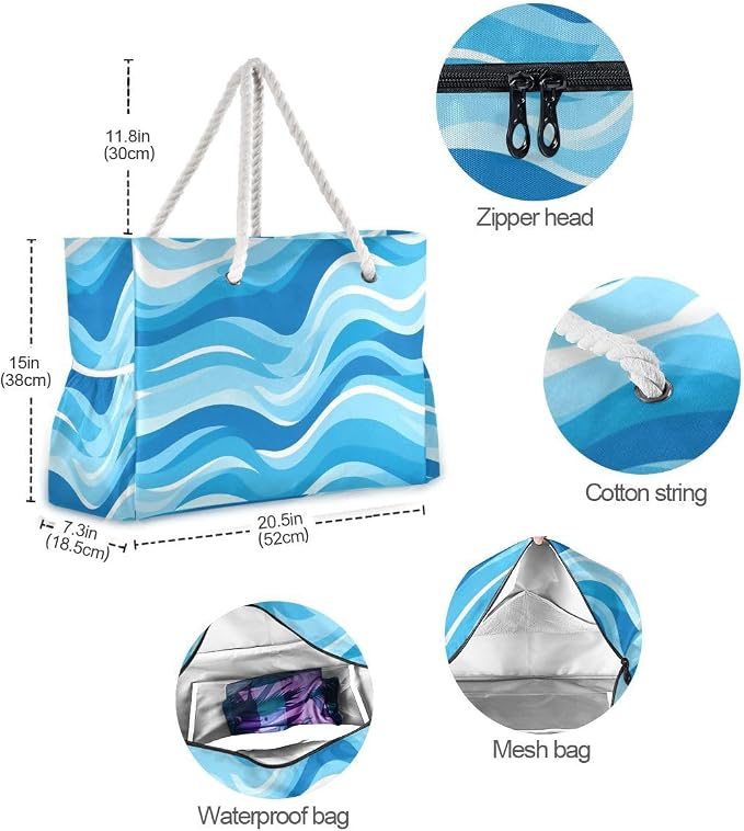 senya Large Beach Shoulder Bags Canvas Tote Water Resistant for Gym Travel Daily - Image 6