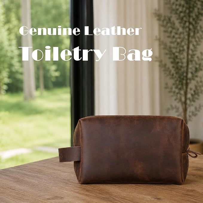 Mens Leather Toiletry Bag – Dopp Kit Handmade in USA – Full Grain Leather Organizer Bag with Waterproof Lining for Travel, Toiletries, Shaving Kit – Gifts for Men, Husband, Dad, Boyfriend - Image 3