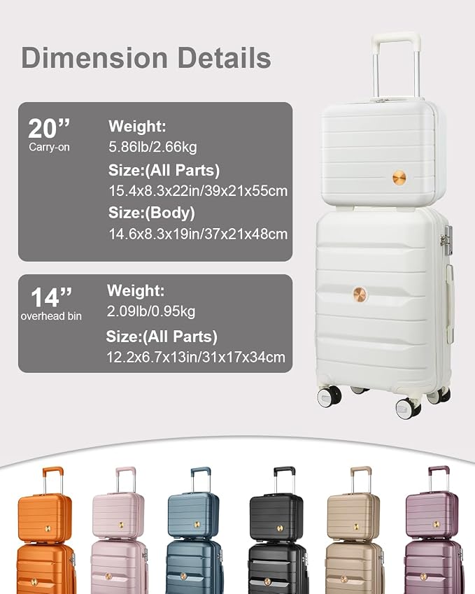 Somago 20 Inch Carry On Luggage Sets Hardside Suitcase with Double Spinner Wheels and TSA Lock YKK Zipper (Creamy White,14/20) - Image 4
