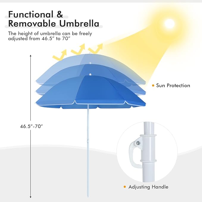 Goplus Double Camping Chair with Umbrella, Folding Loveseat Chairs w/Canopy Shade, Carrying Bag, Table, Cup Holder, Portable Beach Chairs Outdoor Picnic Patio (Turquoise) - Image 8