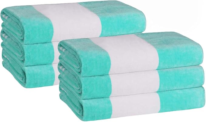Superior Cotton Striped Beach Towels, Colorful Towels for Adult, Kid, Pool, Swimming, Sand, Travel, Large Oversized, Absorbent, Fast Drying, Bath Basics, Cabana Collection, Set of 6, Mint - Image 4