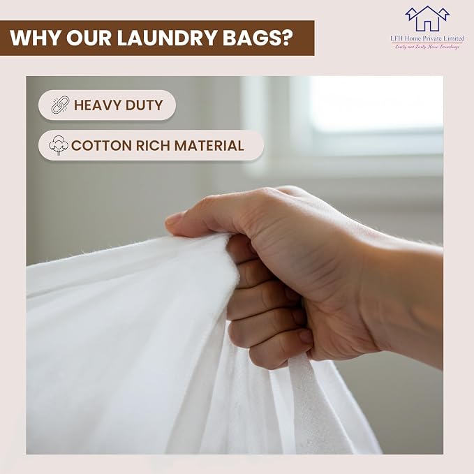 LFH Home Cotton Rich Large Laundry Bag with Handle, Heavy Duty Drawstring Closure Washable Laundry Bags, School Travel, Home, Hotel, College Dorm, Organizer Sack, Toy Clothes 20x30 (Pack of 4)-White - Image 9