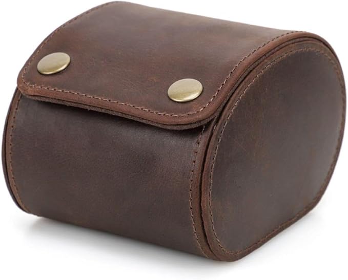 Leather Single Watch Case,Genuine Leather Vintage Watch Roll Travel Case for Storage Organizer Display (1 Slot) - Image 2
