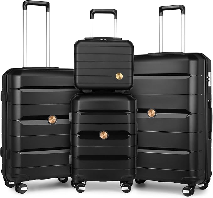 Somago Luggage Sets 4 Piece Lightweight Hardside Polypropylene Travel Suitcases with Double Spinner Wheels and TSA Lock,Classic Black by SOMAGO